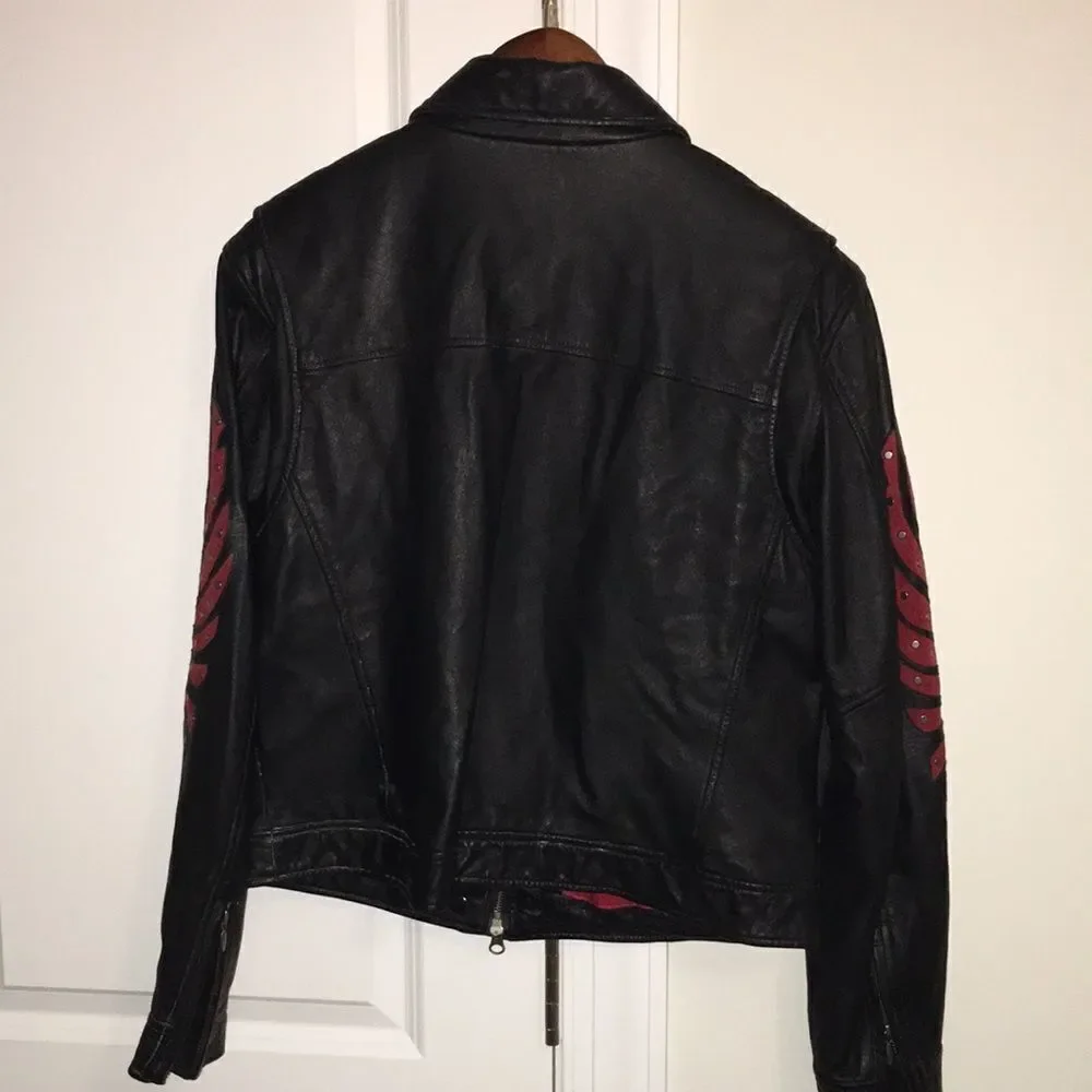 HARLEY DAVIDSON WOMENS SANTA CRUZ Black LEATHER JACKET suede eagle print sleeves
